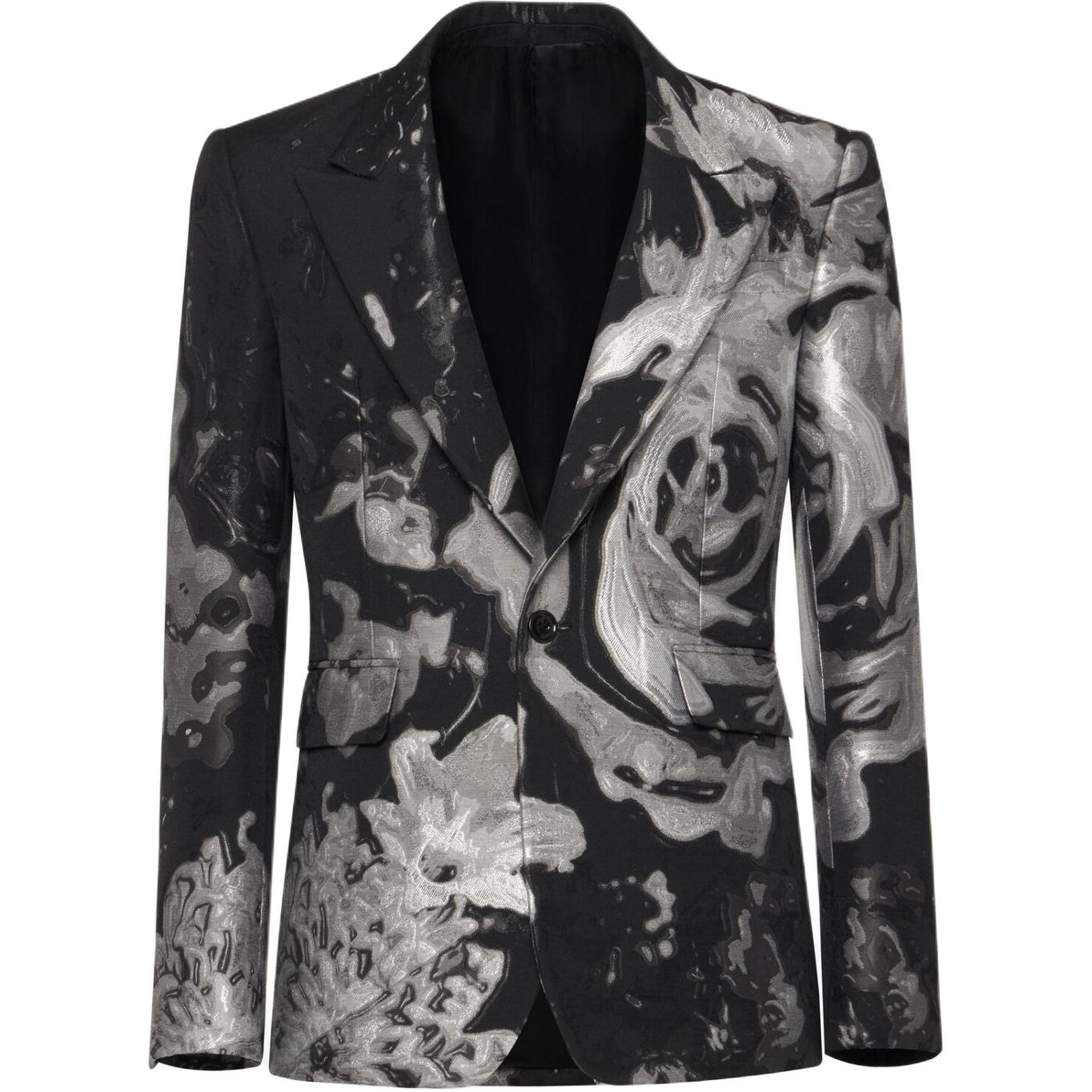 Alexander McQueen Black Floral Print Long-Sleeve Jacket 794245QRABB1056