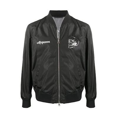 Alexander McQueen Black Floral Skull Print Bomber Jacket 615631-QPR72