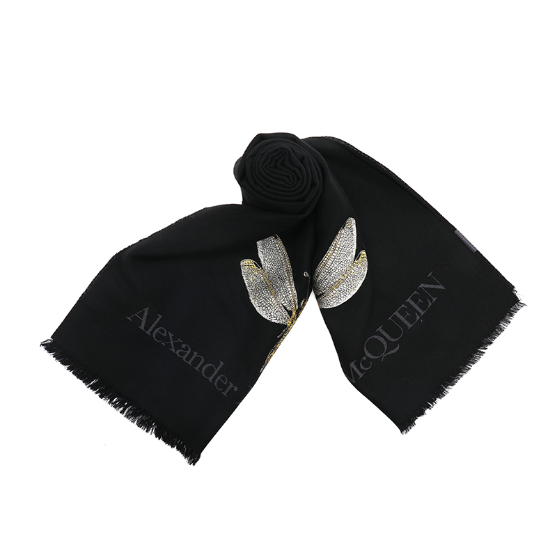 Alexander McQueen Black Jacquard Knit Scarf with Insect Pattern - Unisex 7751694249Q1078