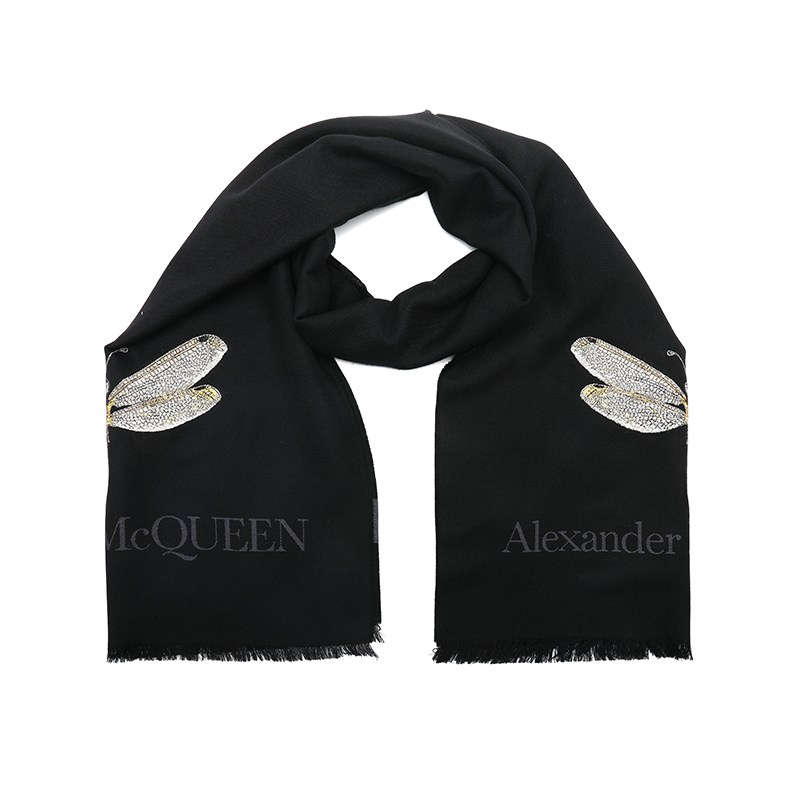 Lookbook 亞歷山大麥昆 黑色昆蟲圖案提花針織圍巾 - 男女通用 7751694249Q1078