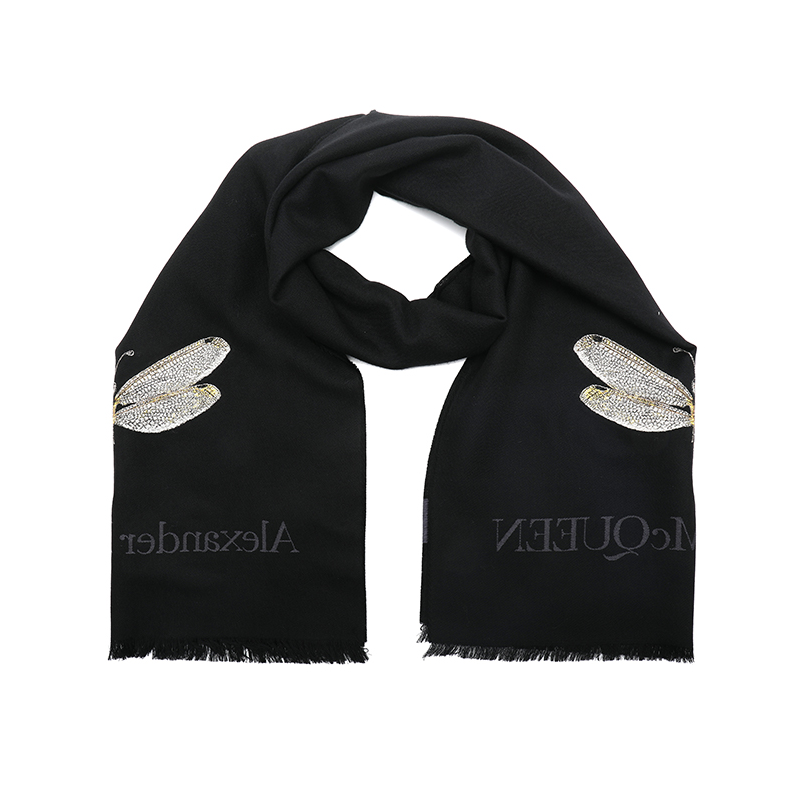 Shop 亞歷山大麥昆 黑色昆蟲圖案提花針織圍巾 - 男女通用 7751694249Q1078