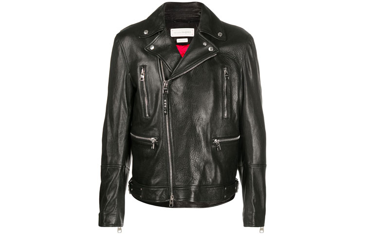 Alexander McQueen Black Leather Jacket with Zipper and Collar Design 626381-Q5LDS-1000