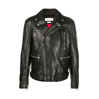 Alexander McQueen Black Leather Jacket with Zipper and Collar Design 626381-Q5LDS-1000