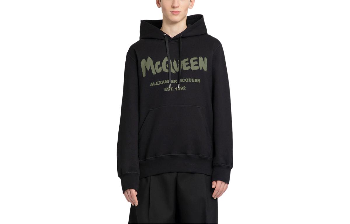 Alexander McQueen Black Logo Hoodie Pullover Fit Long-Sleeve Sweater 688715-QTAAB-0519