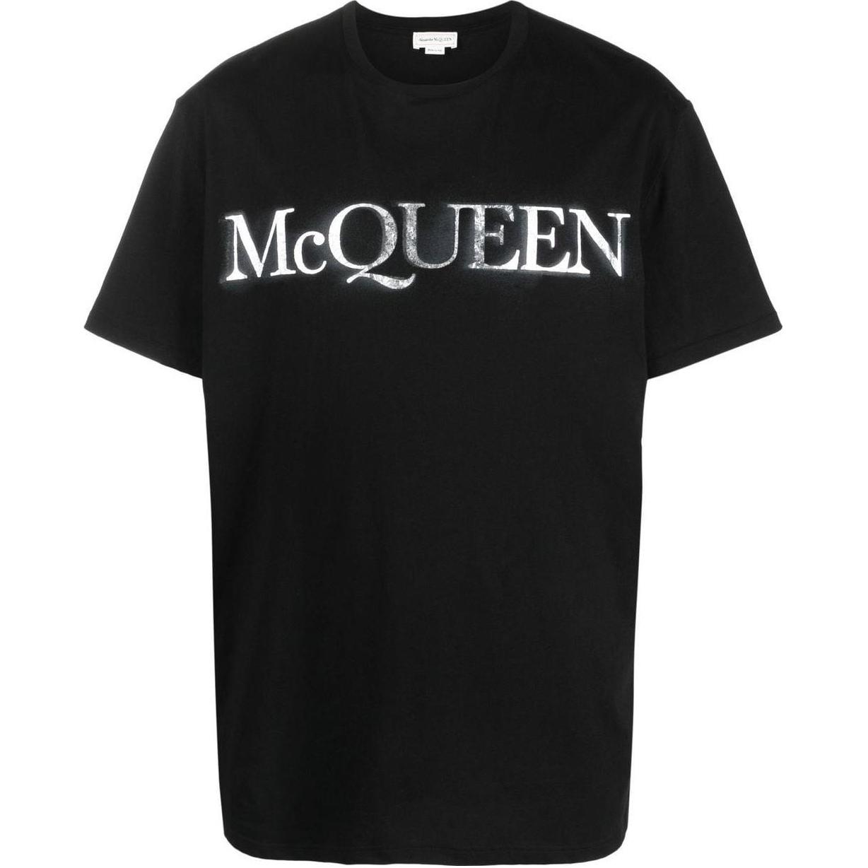 Alexander McQueen Black Logo Printed Crewneck T-Shirt for Men. 727266-QUZ08-0901