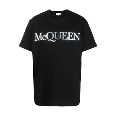 Alexander McQueen Black Logo Printed Crewneck T-Shirt for Men. 727266-QUZ08-0901
