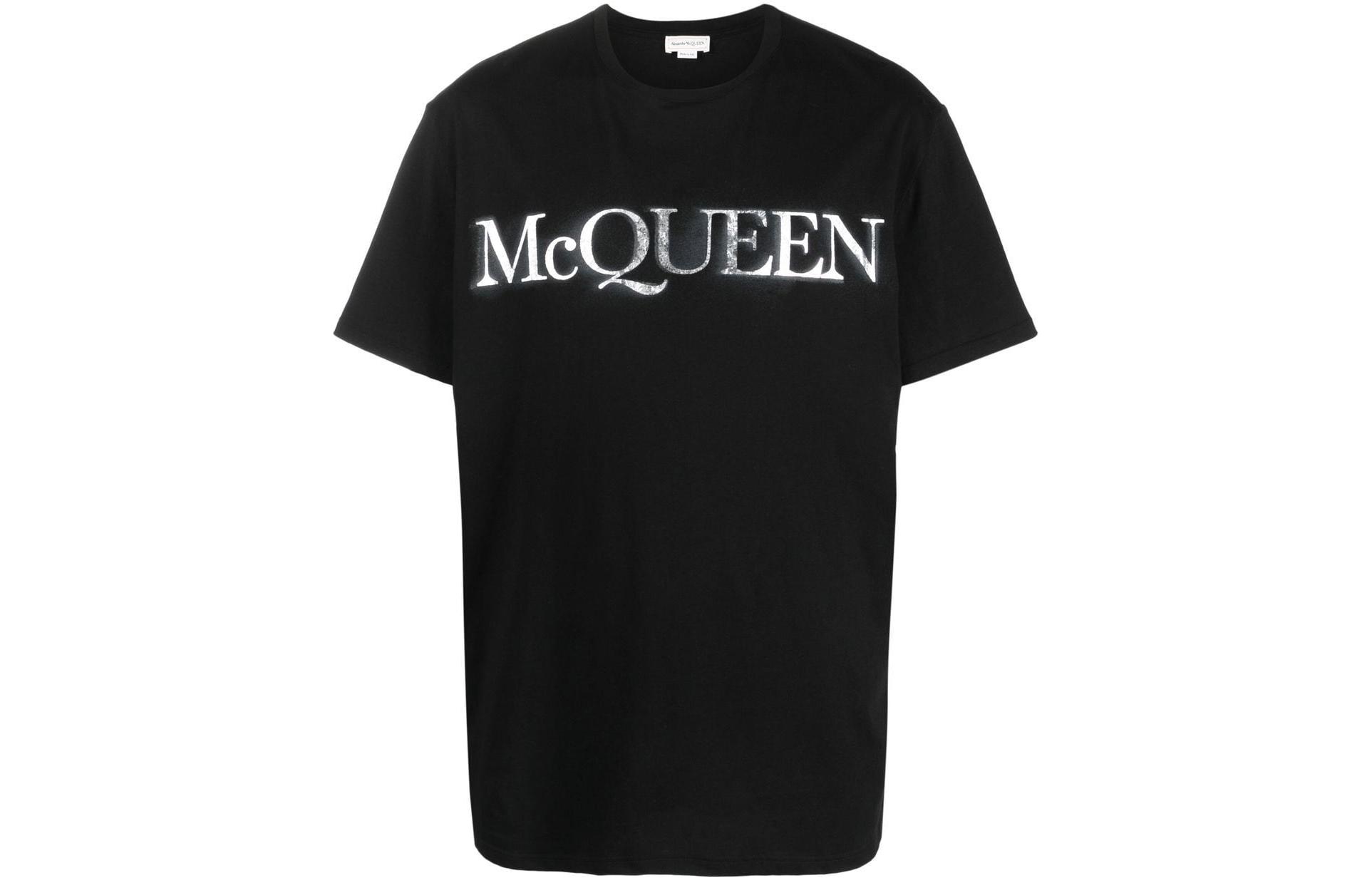 Alexander McQueen Black Logo Printed Crewneck T-Shirt for Men. 727266-QUZ08-0901 圖 2