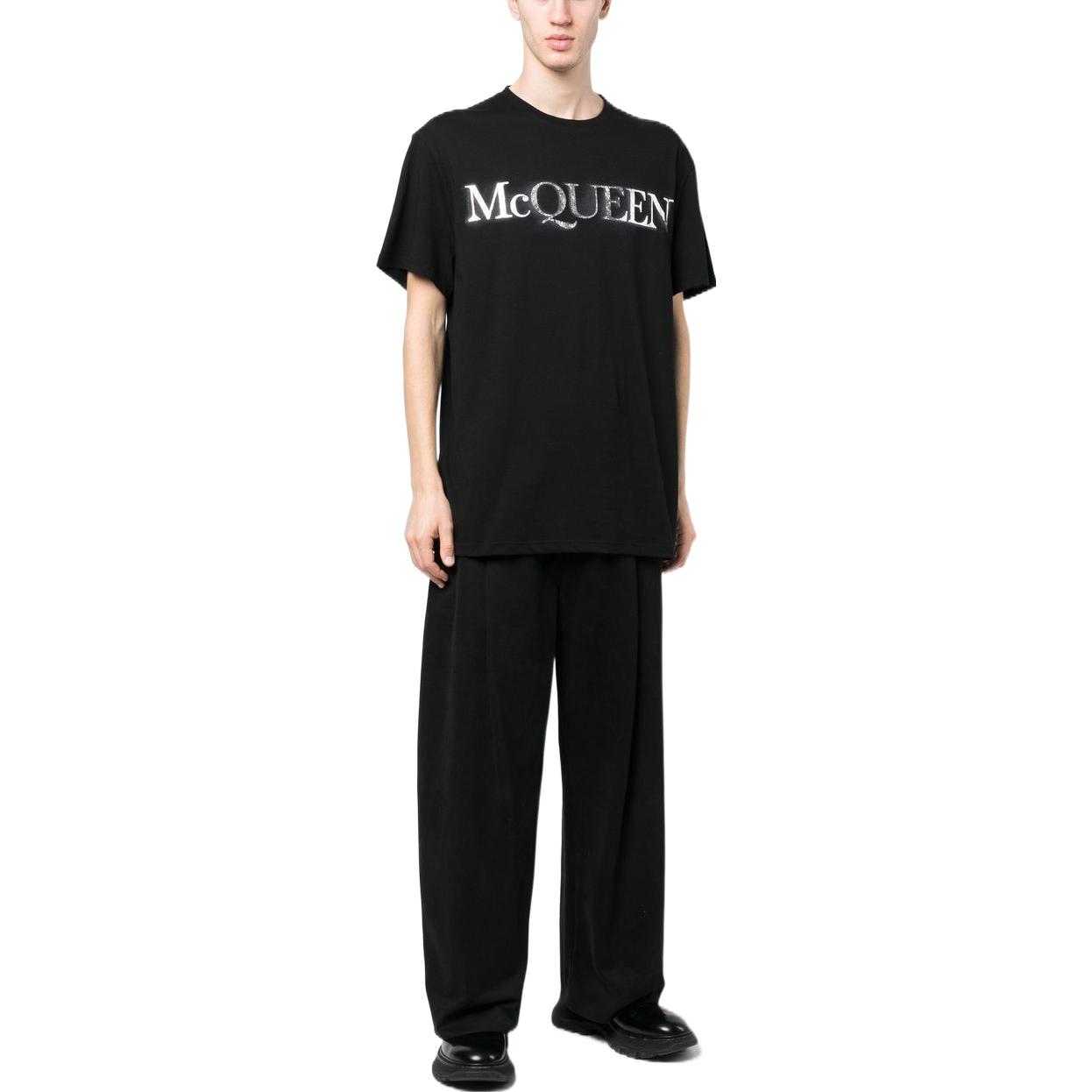 Alexander McQueen Black Logo Printed Crewneck T-Shirt for Men. 727266-QUZ08-0901 圖 3