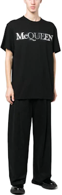 Alexander McQueen Kaos Crewneck Pria Hitam dengan Logo Cetak. 727266-QUZ08-0901 Lookbook Alexander McQueen Kaos Crewneck Pria Hitam dengan Logo Cetak. 727266-QUZ08-0901