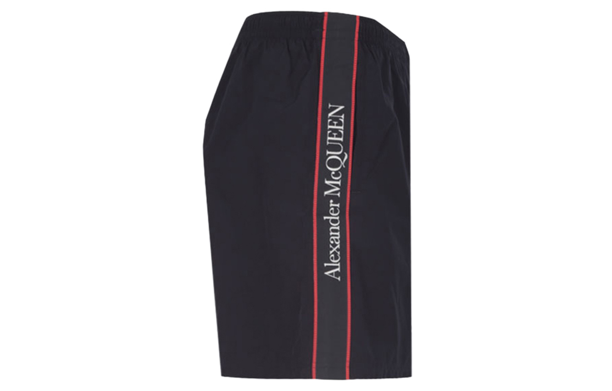 Shop 알렉산더 맥퀸 블랙 로고 탄성 허리 캐주얼 쇼츠 603050-4419Q-1000