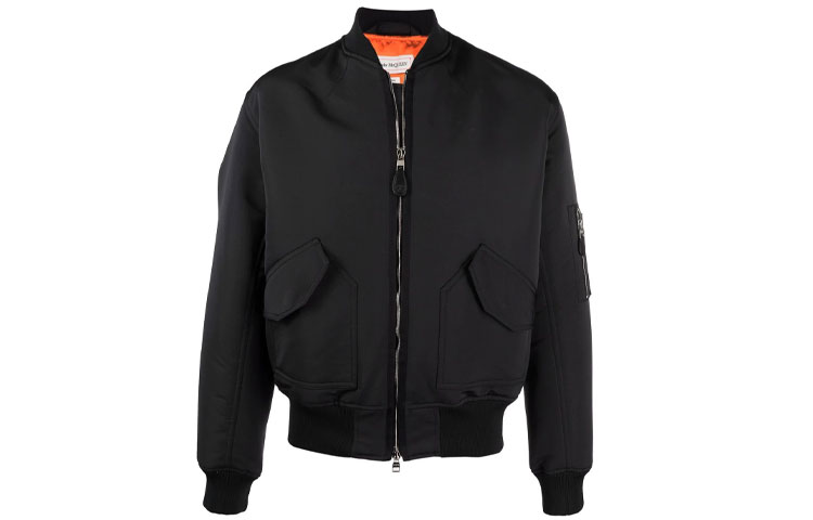 Alexander McQueen Black Solid Baseball Collar Zip-Up Bomber Jacket 667236-QRR45-1017