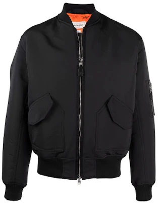Alexander McQueen Black Solid Baseball Collar Zip-Up Bomber Jacket 667236-QRR45-1017 Buy Alexander McQueen Black Solid Baseball Collar Zip-Up Bomber Jacket 667236-QRR45-1017