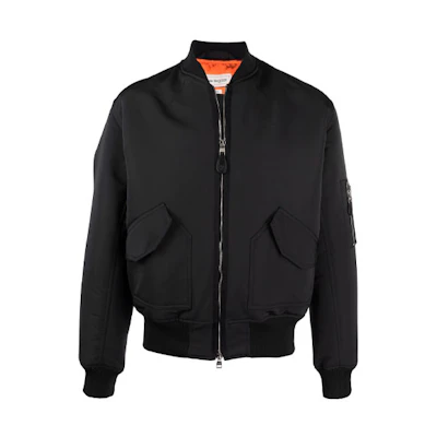 Alexander McQueen Black Solid Baseball Collar Zip-Up Bomber Jacket 667236-QRR45-1017