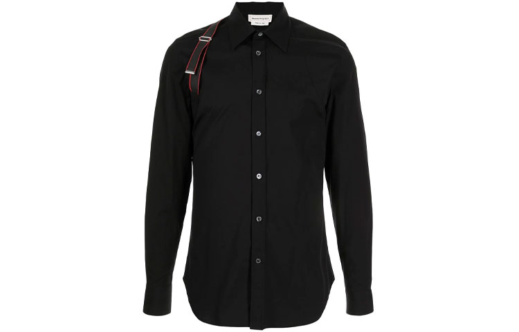 Alexander McQueen Black Solid Color Long Sleeve Button-Up Shirt 615271-QRN44-1000