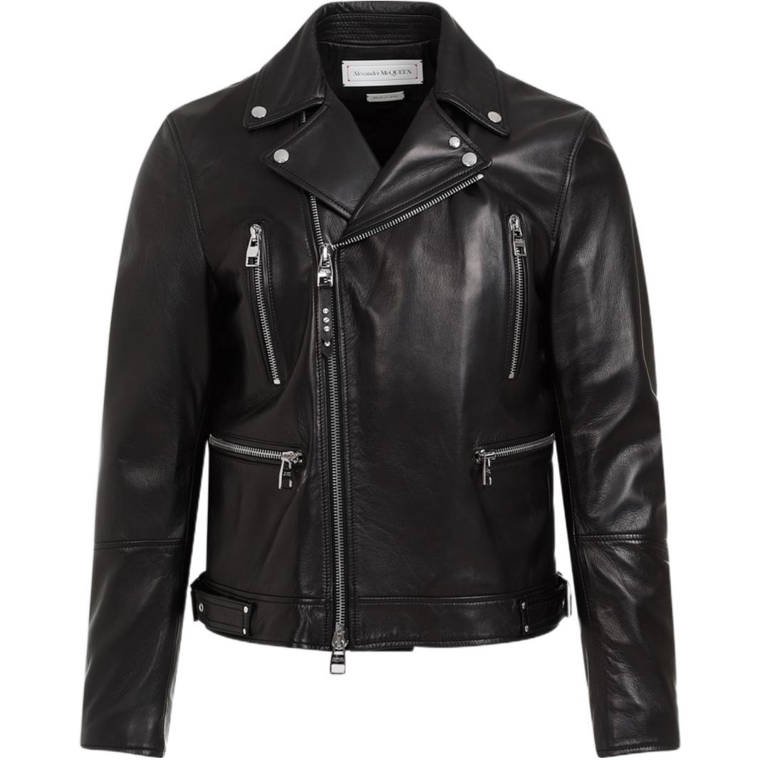 Alexander McQueen Black Solid Color Zip-Up Fitted Long-Sleeve Jacket 626381-Q5AML-1000