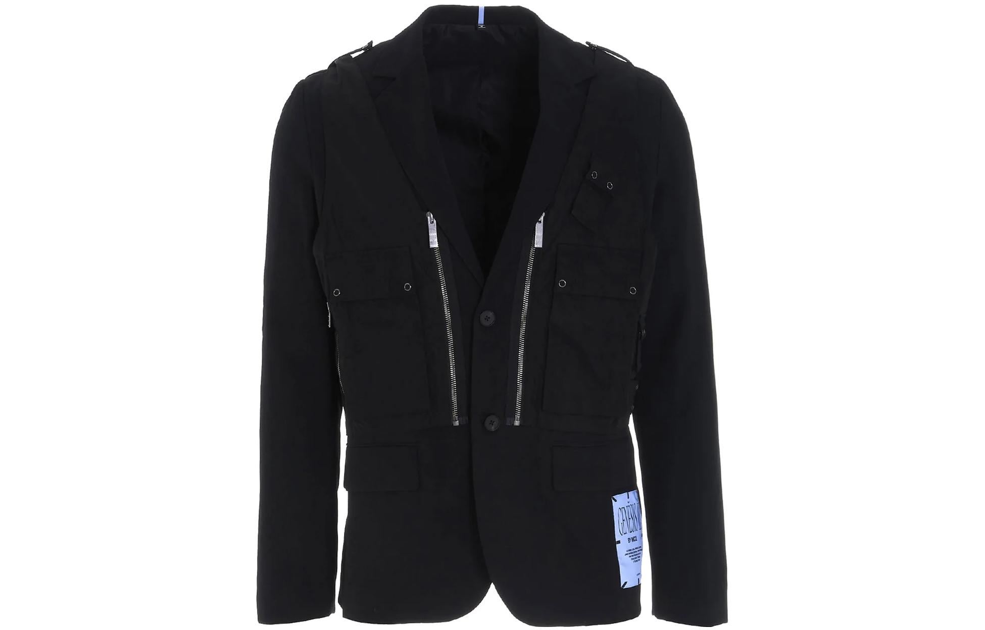 Alexander McQueen Black Solid Logo Zip Accent Single-Breasted Jacket for Men 601933-RPQ06-1000