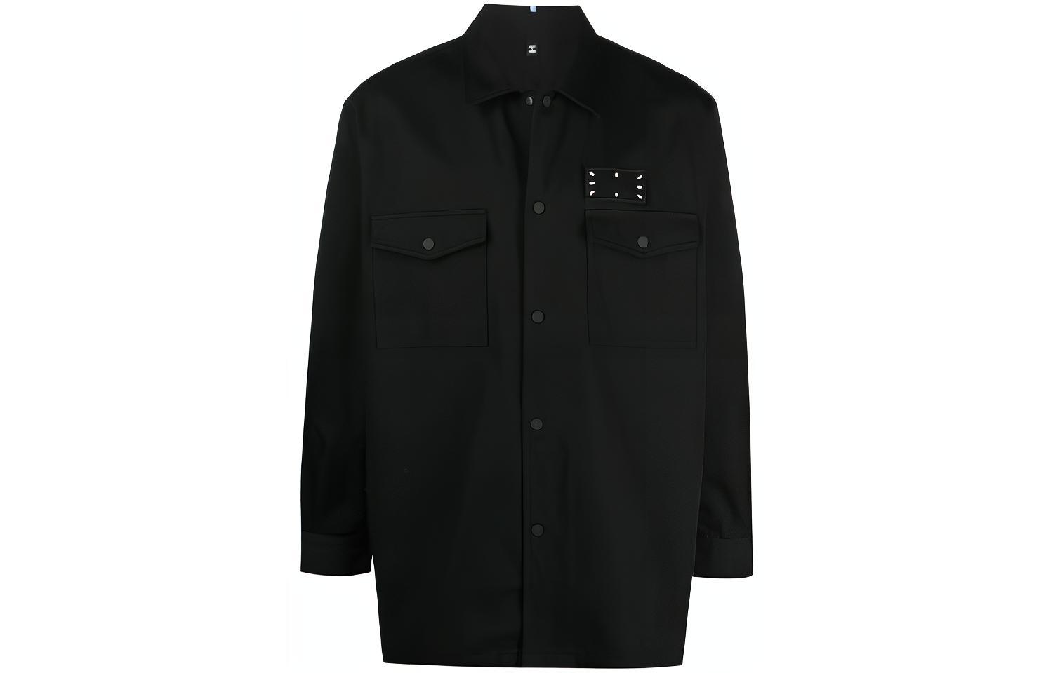 Alexander McQueen Black Solid Stitch Print Collared Shirt Jacket 641531-RQP10-1000
