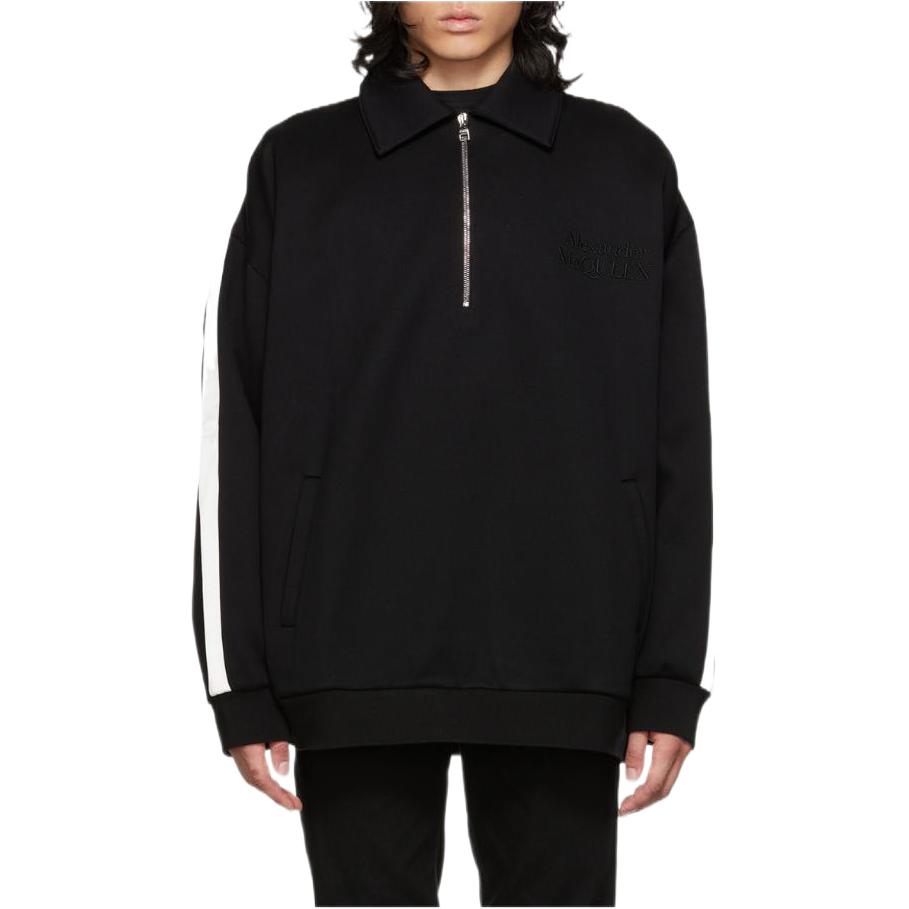 Alexander McQueen Black Striped Collar Long Sleeve Sweatshirt 707448-QTX56-1010