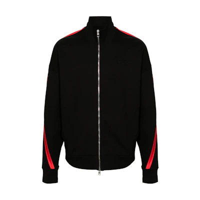 Alexander McQueen Black Striped Long Sleeve Slim Zip Logo Embroidered Jacket 792224-QXAAM-1000