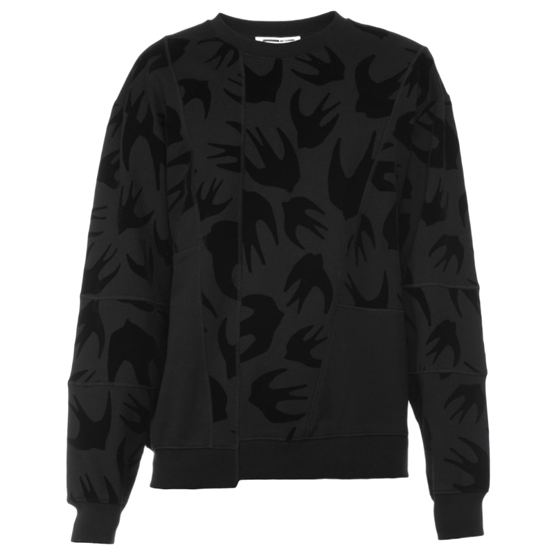 Alexander McQueen Black Swallow Jacquard Fitted Crewneck Sweater 519433-RLJ69-1000