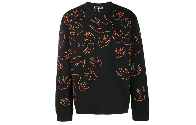 Alexander McQueen Black Swallow Print Crewneck Loose Sweatshirt 415099-RNR12-1000