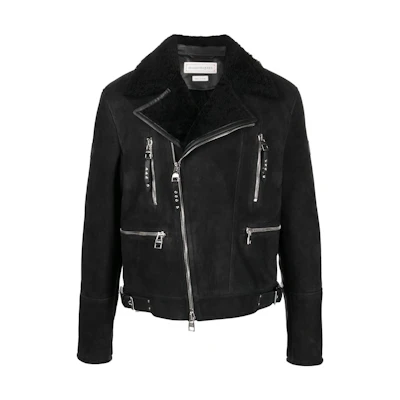 Alexander McQueen Black Zipped Long-Sleeve Biker Jacket 705644-Q5HWR-1012