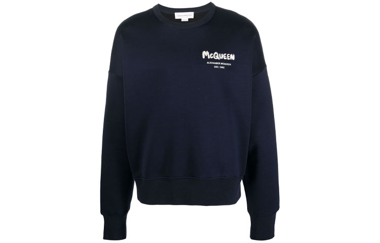 Alexander McQueen Blue Printed Logo Long-Sleeve Pullover Sweatshirt 671947-QSX56-4100