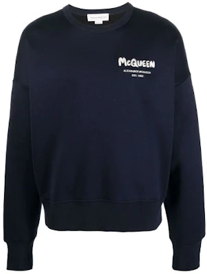 Alexander McQueen Blue Printed Logo Long-Sleeve Pullover Sweatshirt 671947-QSX56-4100 Buy Alexander McQueen Blue Printed Logo Long-Sleeve Pullover Sweatshirt 671947-QSX56-4100