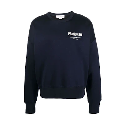 Alexander McQueen Blue Printed Logo Long-Sleeve Pullover Sweatshirt 671947-QSX56-4100