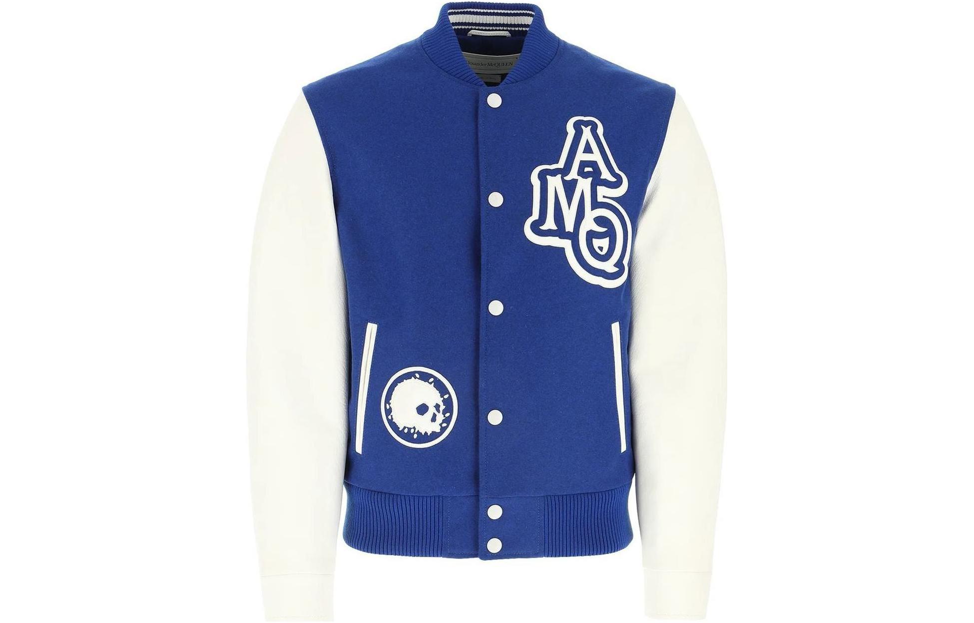 Alexander McQueen Blue Skull Letter Print Stand Collar Jacket 610907-Q5HTB-4229