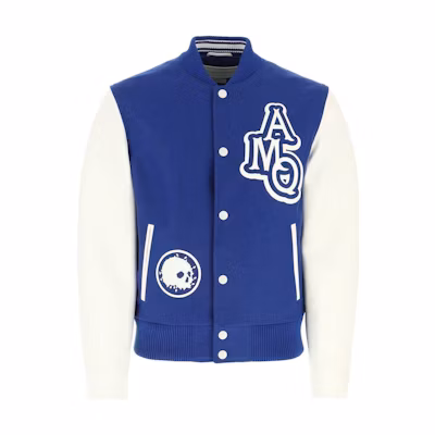 Alexander McQueen Blue Skull Letter Print Stand Collar Jacket 610907-Q5HTB-4229