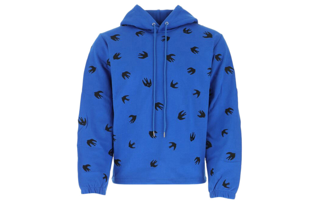 Alexander McQueen Blue Swallow Print Drawstring Hoodie 535612-ROR61-4058