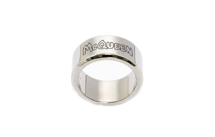 Order Alexander McQueen Brass Letter Logo Minimalist Ring for Men 728450J160Y0446