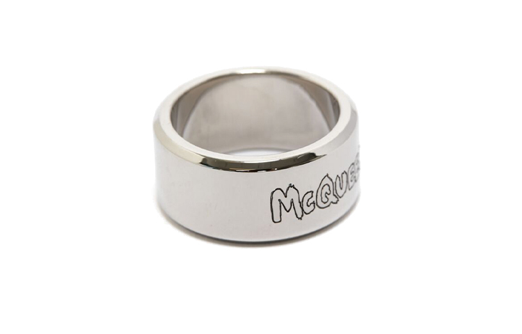 Purchase Alexander McQueen Brass Letter Logo Minimalist Ring for Men 728450J160Y0446