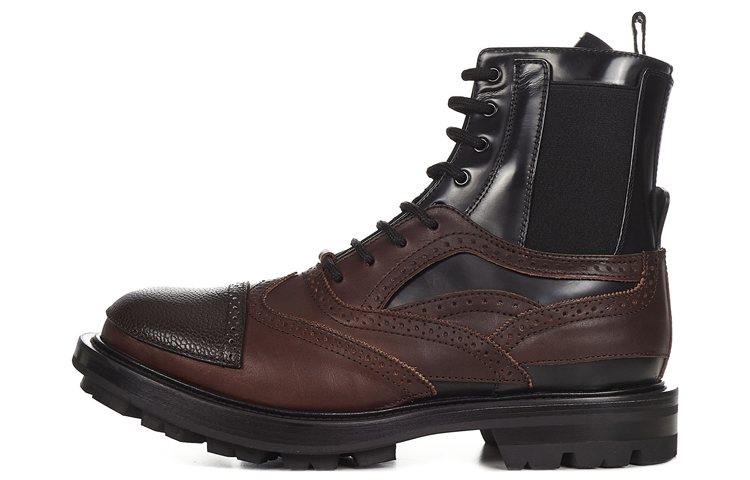 Alexander McQueen Calfskin Lace-Up Chelsea Boot 'Brown Black' 667912WHRWM2754