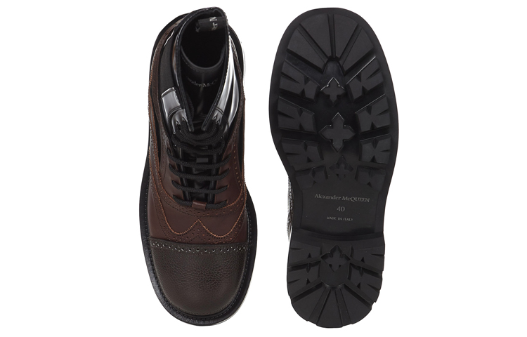 Shop Alexander McQueen Calfskin Lace-Up Chelsea Boot 'Brown Black' 667912WHRWM2754