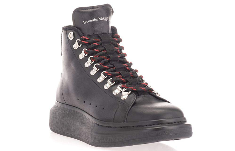 Lookbook Alexander McQueen Sepatu Boot Kulit Anak Sapi 'Black' 604247WHRWA1000