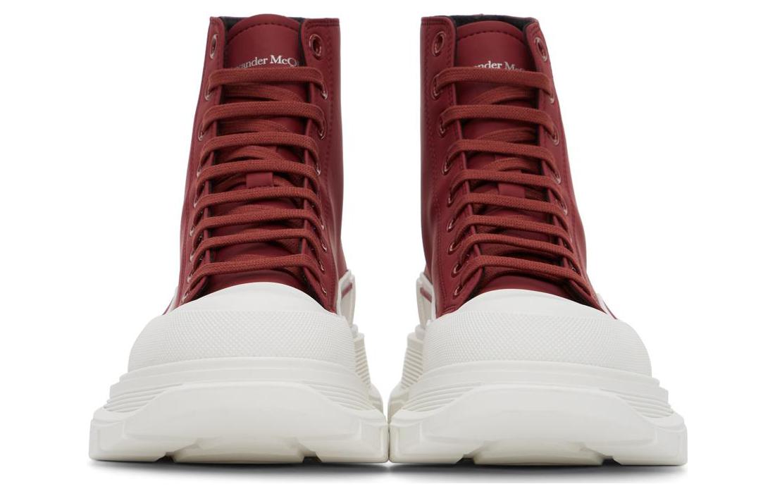 Order 亞歷山大·麥昆 帆布 舒適百搭圓頭系帶增高厚底 短中筒 馬丁靴 男款 紅白色