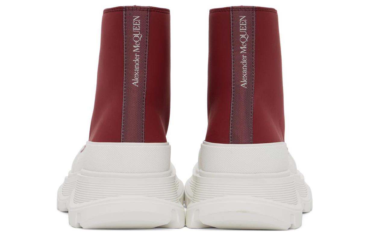 Shop 亞歷山大·麥昆 帆布 舒適百搭圓頭系帶增高厚底 短中筒 馬丁靴 男款 紅白色