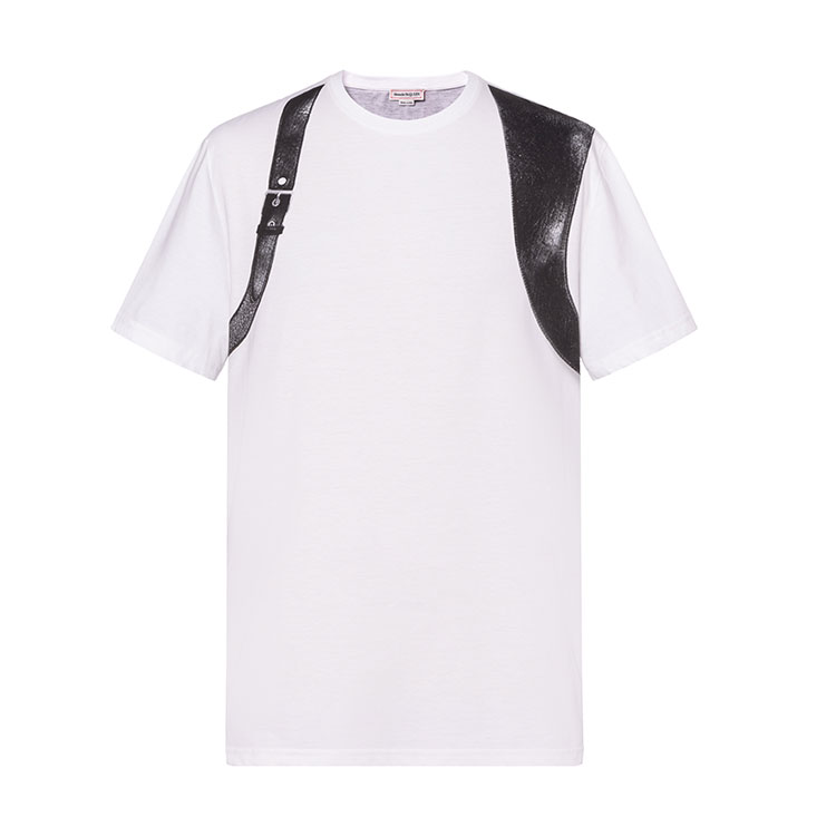 Alexander McQueen Contrast Round Neck Short Sleeve T-Shirt White () 759453-QVZ34-0900