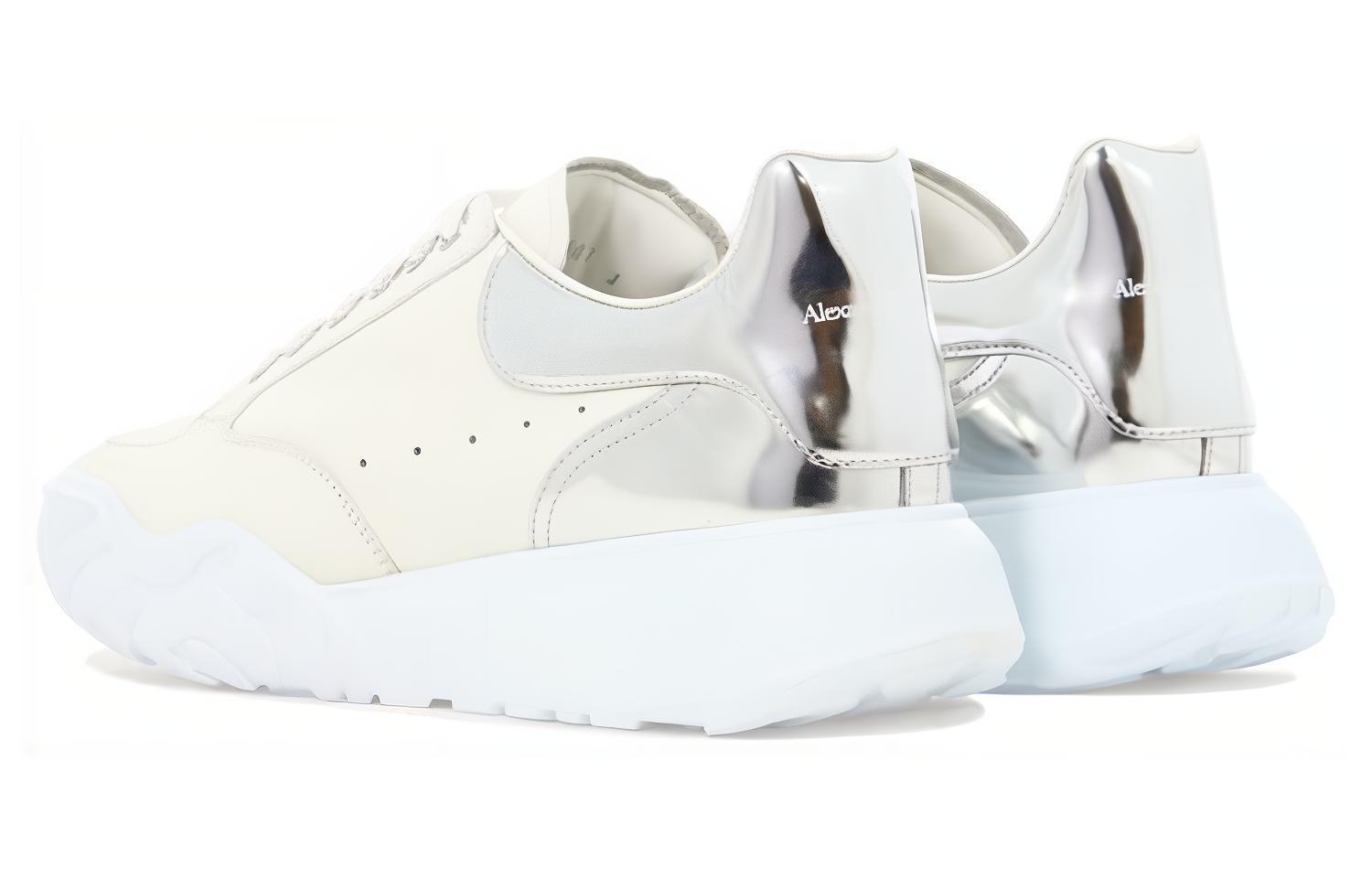 Shop Alexander McQueen亞歷山大麥昆 Court Trainer 皮革 繫帶 減震 低筒 運動休閒鞋 男款 白銀