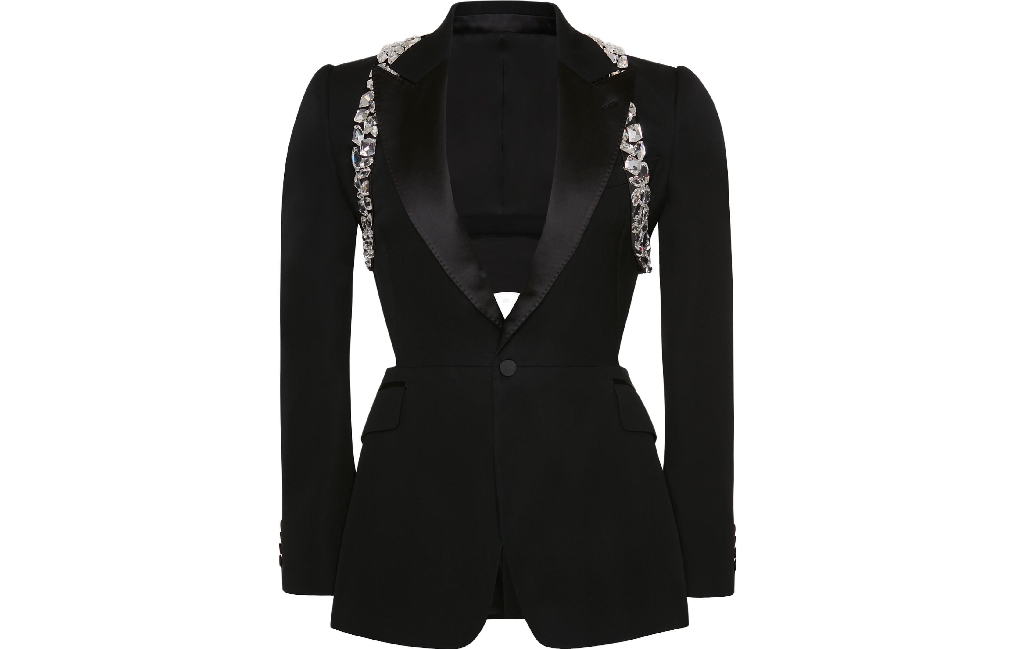 Alexander McQueen Crystal Button Long Sleeve Blazer Jacket Black 738354-QUV21-1000