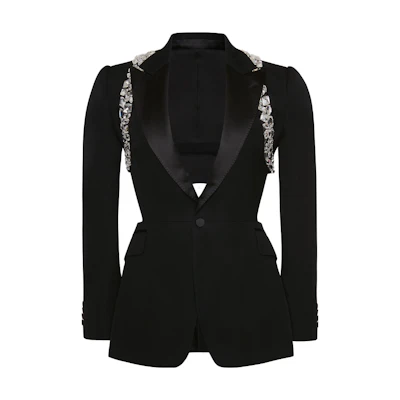 Alexander McQueen Crystal Button Long Sleeve Blazer Jacket Black 738354-QUV21-1000