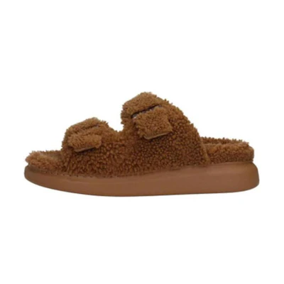 Alexander McQueen Curly Shearling Up Sandal 'Tobacco'