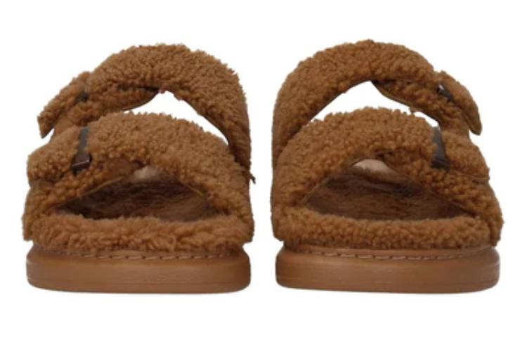 Shop Alexander McQueen Curly Shearling Up Sandal 'Tobacco' 682493-WLEK4-2327