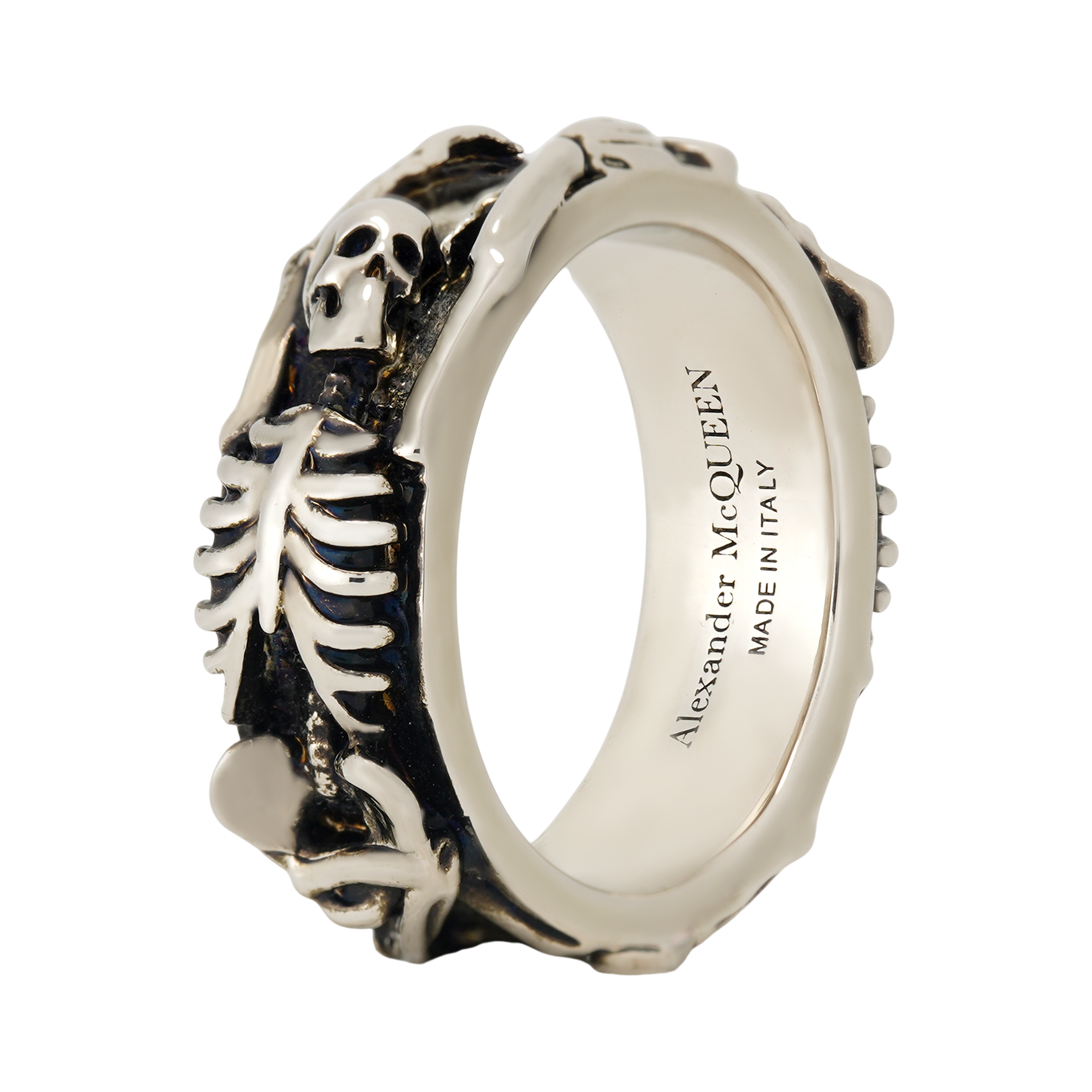Alexander McQueen Dancing Skeleton Brass Skull Ring Silver Accessory 575539J160Y