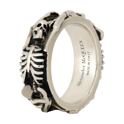 Alexander McQueen Dancing Skeleton Brass Skull Ring Silver Accessory 575539J160Y