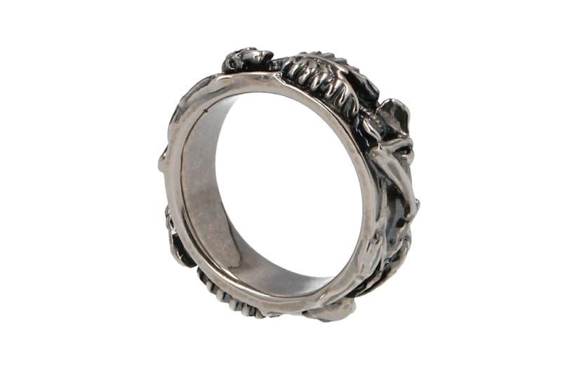 Shop Alexander McQueen Dancing Skeleton Brass Skull Ring Silver Accessory 575539J160Y