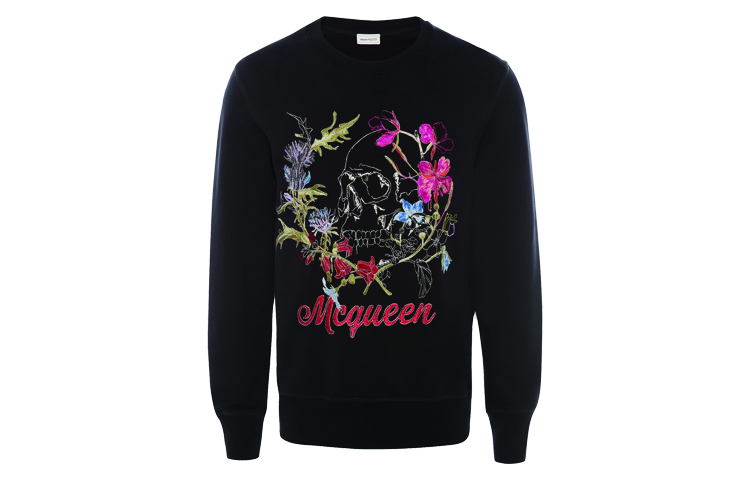 Alexander McQueen Deconstructed Floral Skull Black Sweatshirt 626588QPZ750901