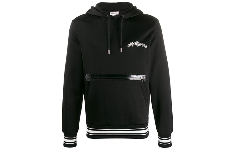 Alexander McQueen Double Logo Embroidered Hoodie Black Fashion. 595592-QOZ83-0901